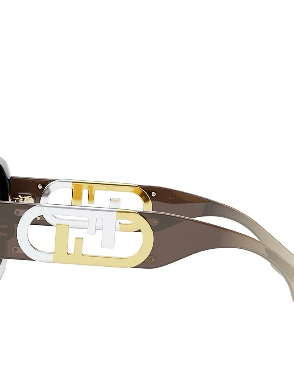 Fendi Brown Gradient Square Sunglasses with Gold & Silver Logo Temples